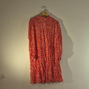 J. Crew Red and White Floral Long Sleeve Dress